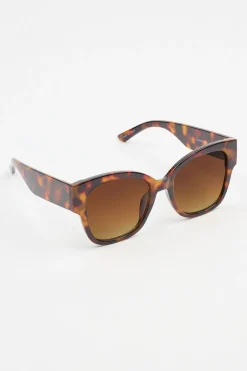 Sunglasses-Dynamite Oversized Wide Temple Sunglasses Brown