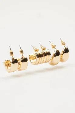 Earrings-Dynamite 3-Pack Chunky Hoop Earrings Yellow