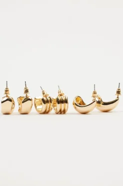 Earrings-Dynamite 3-Pack Chunky Hoop Earrings Yellow