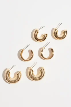 Earrings-Dynamite 3-Pack Chunky Texture Hoops Yellow