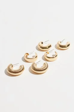 Earrings-Dynamite 3-Pack Chunky Texture Hoops Yellow
