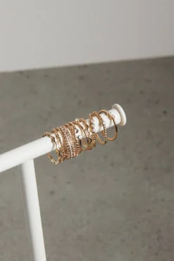 Rings-Dynamite 10-Pack Delicate Gem & Pearl Rings Yellow