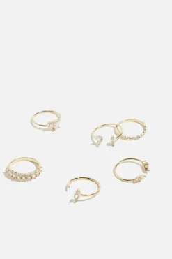 Rings-Dynamite 6-Pack Delicate Gem Rings White
