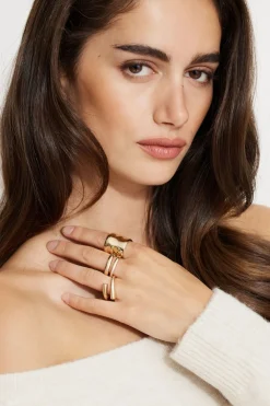 Rings-Dynamite 3-Pack Hammered Band Rings Yellow