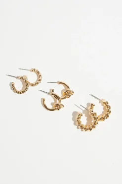 Earrings-Dynamite 3-Pack Knotted Hoop Earrings Yellow