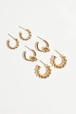 Earrings-Dynamite 3-Pack Knotted Hoop Earrings Yellow