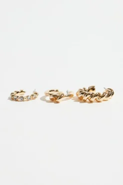 Earrings-Dynamite 3-Pack Knotted Hoop Earrings Yellow
