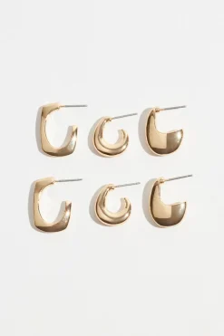Earrings-Dynamite 3-Pack Mini Oblong Hoops Yellow