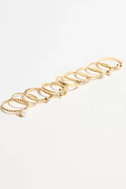 Rings-Dynamite 9-Pack Mini Pearl & Gem Rings White