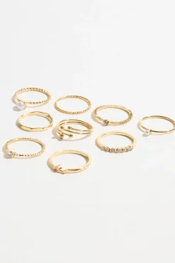 Rings-Dynamite 9-Pack Mini Pearl & Gem Rings White