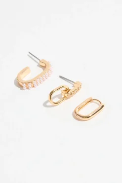 Earrings-Dynamite 3-Pack Oblong Pearl Hoop Earrings White