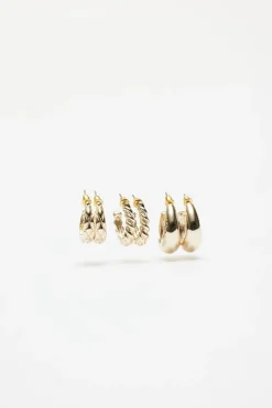 Earrings-Dynamite 3-Pack Textured & Smooth Hoop Earrings YELLOW