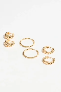 Earrings-Dynamite 3-Pack Textured Hoop Earrings Yellow