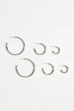Earrings-Dynamite 3-Pack Trio Hoop Earrings GREY