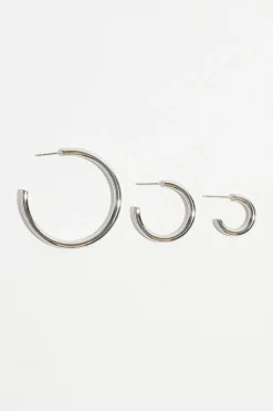 Earrings-Dynamite 3-Pack Trio Hoop Earrings GREY