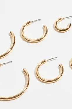 Earrings-Dynamite 3-Pack Trio Hoop Earrings Yellow