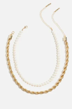 Necklaces-Dynamite 2-Pack Twist Rope & Pearl Necklaces White