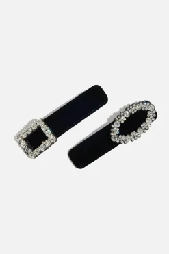 Hair Accessories-Dynamite 2-Pack Velvet Hair Clips Black