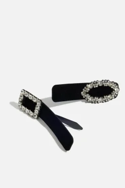 Hair Accessories-Dynamite 2-Pack Velvet Hair Clips Black