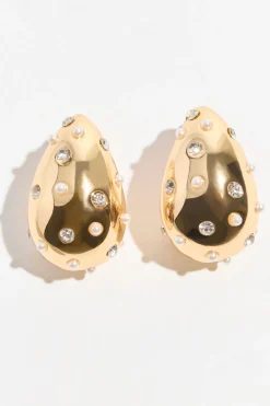 Earrings-Dynamite Pearl & Gem Oversized Drop Earrings White