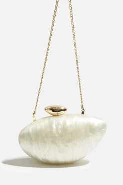 Bags-Dynamite Pearly Oval Clutch White