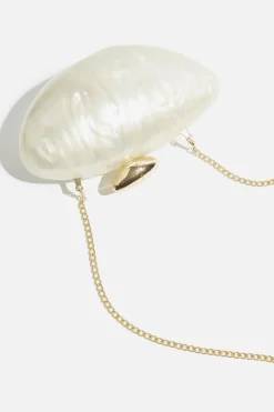 Bags-Dynamite Pearly Oval Clutch White