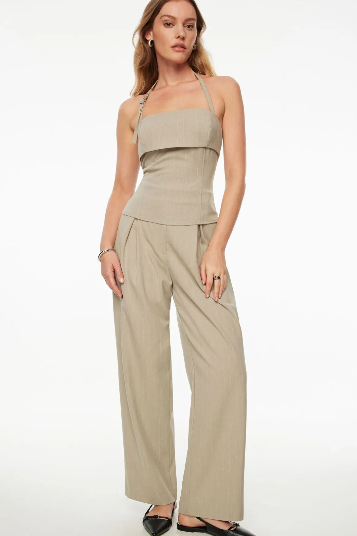 Blouses & Tops | Matching Sets-Dynamite Pinstripe Halter Top Brown