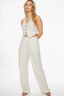 Blazers & Vests | Vests-Dynamite Pinstripe Open Back Halter Vest White