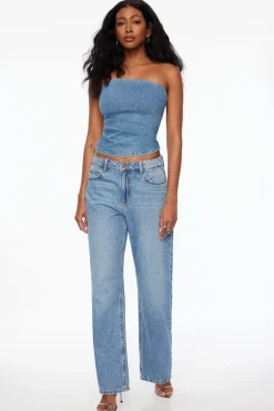 Blouses & Tops | Jeans & Denim-Dynamite Pleated Denim Bustier Top Blue