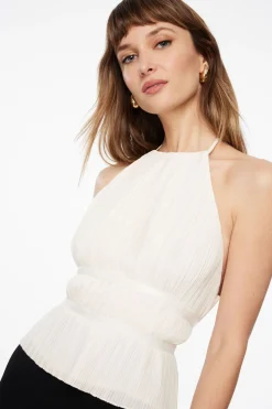 Blouses & Tops | Blouses & Tops-Dynamite Pleated Open Back Halter Top White