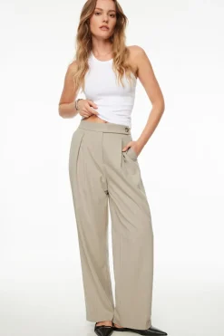 Pants | Matching Sets-Dynamite Pleated Pinstripe Wide Leg Pants Brown