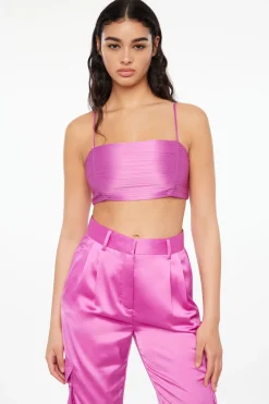 Blouses & Tops | Blouses & Tops-Dynamite Pleated Satin Crop Top Purple