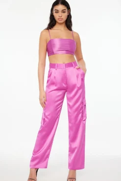 Blouses & Tops | Blouses & Tops-Dynamite Pleated Satin Crop Top Purple