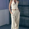 Pants | Straight Leg Pants-Dynamite Pleated Straight Linen Pants Brown