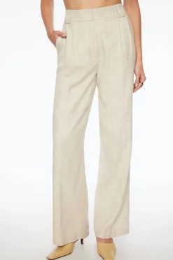 Pants | Straight Leg Pants-Dynamite Pleated Straight Linen Pants Brown