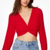 Blouses & Tops | Blouses & Tops-Dynamite Pleated Twisted Crop Blouse Red