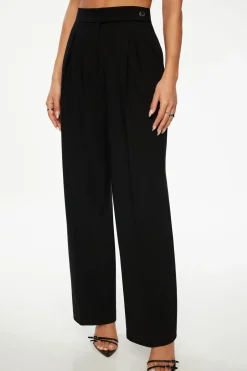 Pants | Online Exclusives-Dynamite Pleated Wide Leg Pants Black
