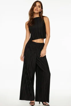 Tees & Tanks | Tees & Tanks-Dynamite Plissé Boat Neck Top Black