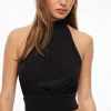 Tees & Tanks | Tees & Tanks-Dynamite Plissé High Neck Top Black