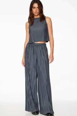 Pants | Wide Leg Pants-Dynamite Plissé Knit Wide Leg Pants Blue