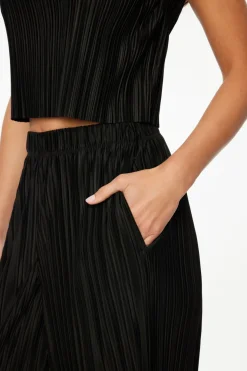 Pants | Wide Leg Pants-Dynamite Plissé Knit Wide Leg Pants Black