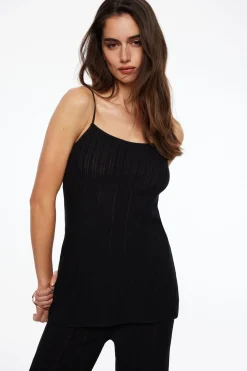 Sweaters & Cardigans | Sweaters-Dynamite Pointelle Babydoll Tank Top Black