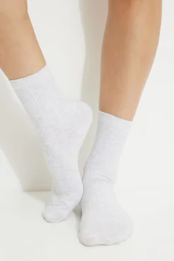 Socks & Tights-Dynamite Pointelle Crew Socks Gray