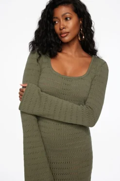 Dresses & Jumpsuits | Midi & Maxi Dresses-Dynamite Pointelle Long Sleeve Maxi Dress Green