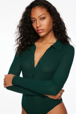 Sweaters & Cardigans | Sweaters-Dynamite Polo Sweater Bodysuit Green