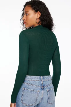 Sweaters & Cardigans | Sweaters-Dynamite Polo Sweater Bodysuit Green