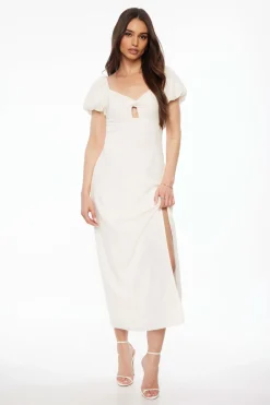 Dresses & Jumpsuits | Midi & Maxi Dresses-Dynamite Puff Sleeve Linen Maxi Dress White