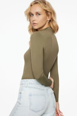 Tees & Tanks | Tees & Tanks-Dynamite Quinn Long Sleeve Mock Neck Bodysuit Green