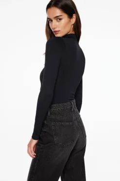 Tees & Tanks | Tees & Tanks-Dynamite Quinn Long Sleeve Mock Neck Bodysuit Black