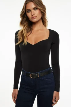 Tees & Tanks | Bestsellers-Dynamite Raye Sculpt Sweetheart Bodysuit Black